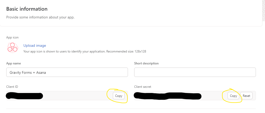 screenshot of the basic info page inside the asana app