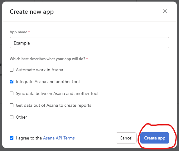 Creating the asana app