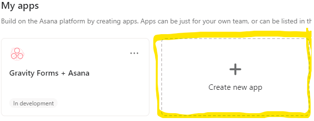 picture of the create app screen