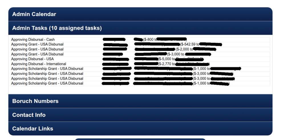 Accordion-style task list generated with GFSearch showing custom Gravity Flow entries