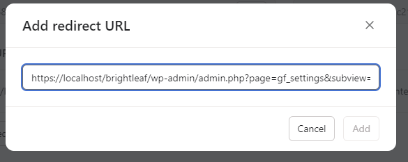 screenshot of adding the redirect url
