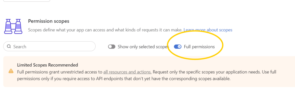 screenshot of configuring permissions